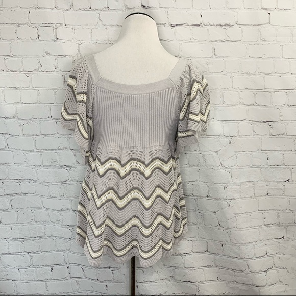 Free People Crochet Chevron Ruffle Sleeve Knit Top - Picture 2 of 3